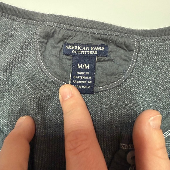 American Eagle Outfitters Y2K Gray Henley Top Waffle Knit Short Sleeve Button Up - Picture 4 of 7